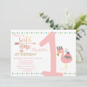 Wild One, Arrows, Dream Catcher Flamingo Birthday Einladung (Stehend Vorderseite)