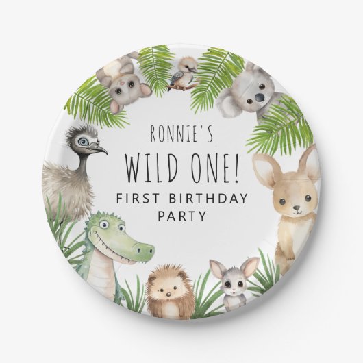 Wild One! Aussie Animal Birthday Party Pappteller (Vorderseite)