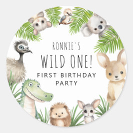 Wild One! Aussie Animal Birthday Party Runder Aufkleber