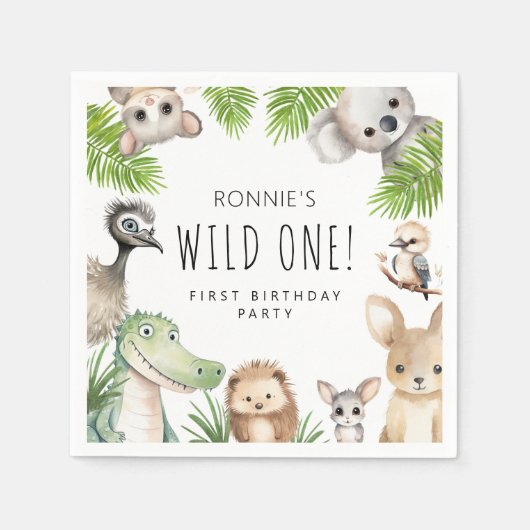 Wild One! Aussie Animal Birthday Party Serviette (Vorderseite)