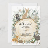 Wild One Australian Animals Greenery Birthday Boy Einladung (Vorderseite)