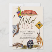 Wild One australische Tiere 1. Geburtstag Einladung (Vorderseite)