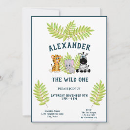 Wild One Baby 1st Birthday Jungle Animals Boy Einladung