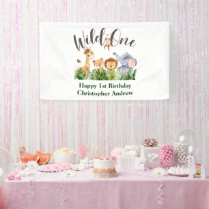 Wild One Baby Animals Jungle Safari 1. Geburtstag Banner