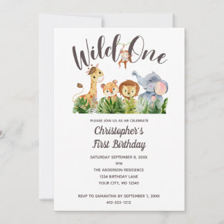 Wild One Baby Animals Jungle Safari 1. Geburtstag Einladung
