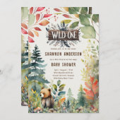 Wild-One-Baby-Bear-Woodland-Tiere rustikal Einladung (Vorne/Hinten)
