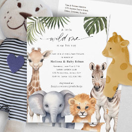 Wild One Baby Boy Shower Safari Baby Animals Einladungspostkarte