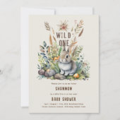Wild One Baby Bunny Woodland Tiere Rustikal Einladung (Vorderseite)