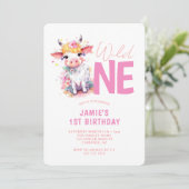 Wild One Baby Cow Pink 1. Geburtstag Einladung (Stehend Vorderseite)