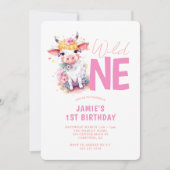 Wild One Baby Cow Pink 1. Geburtstag Einladung (Vorderseite)
