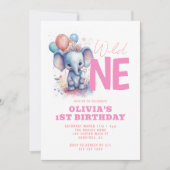 Wild One Baby Elephant 1. Geburtstag Einladung (Vorderseite)