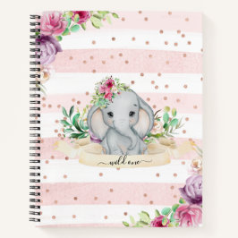 Wild One - Baby Elephant und Blume Notebook Notizblock