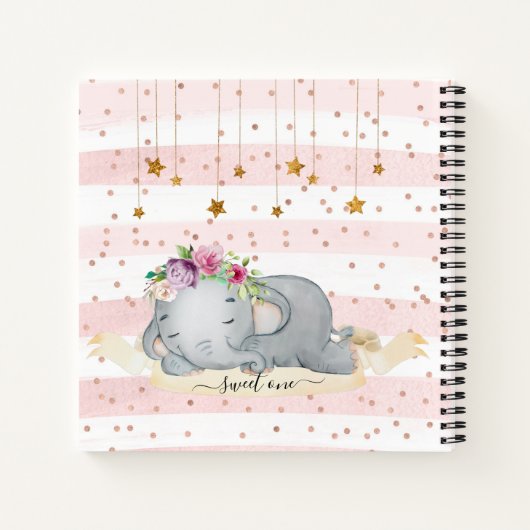 Wild One - Baby Elephant und Blume Notizblock (Rückseite)