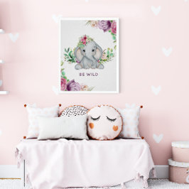 Wild One - Baby Elephant und Blume Poster