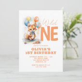 Wild One Baby Fox 1. Geburtstag Einladung (Stehend Vorderseite)