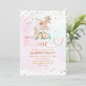 Wild One Baby Girl 1. Geburtstag Einladung (Stehend Vorderseite)