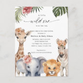 Wild One Baby Girl Dusche, Niedlich Safari Thema Einladungspostkarte (Vorderseite)