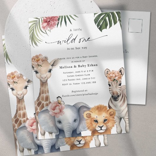 Wild One Baby Girl Dusche, Niedlich Safari Thema Einladungspostkarte