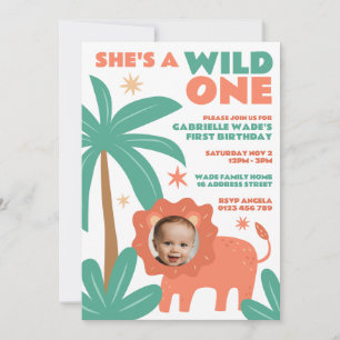 Wild One Baby Girl Jungle Foto 1. Geburtstag Einladung