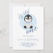 Wild One Baby Penguin 1. Geburtstag Einladung (Vorderseite)