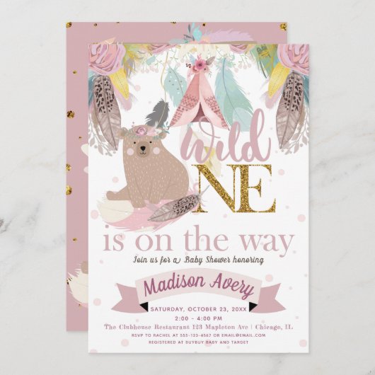Wild One Baby Shower Girl Einladung (Vorne/Hinten)