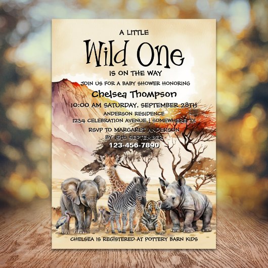 Wild One Baby Shower Safari Animals Einladung
