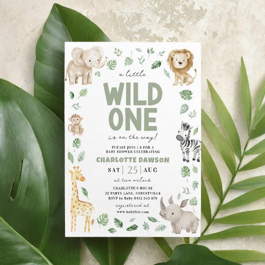 Wild One Baby Shower Safari Tierheim Jungle Einladung