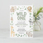 Wild One Baby Shower Safari Tierheim Jungle Einladung (Stehend Vorderseite)
