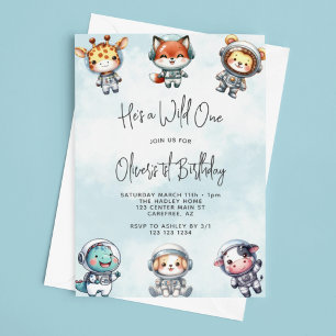 Wild One Baby-Tier-Astronauten 1. Geburtstag Einladung