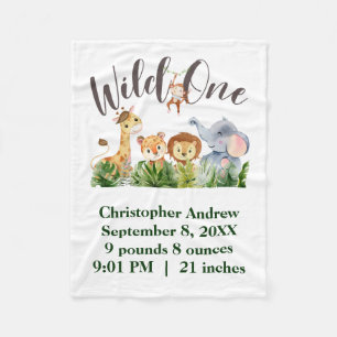 Wild One Baby-Tiere Dschungel-Safari-Geburtsstatis Fleecedecke