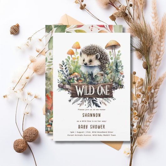 Wild One Baby Woodland Animals Igel Rustikal Einladung