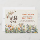 Wild-One-Baby-Woodland-Tiere Niedlich rustikal Einladung (Vorderseite)