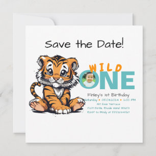 Wild ONE Baby's 1. Geburtstag Niedlich Tiger Pictu Save The Date