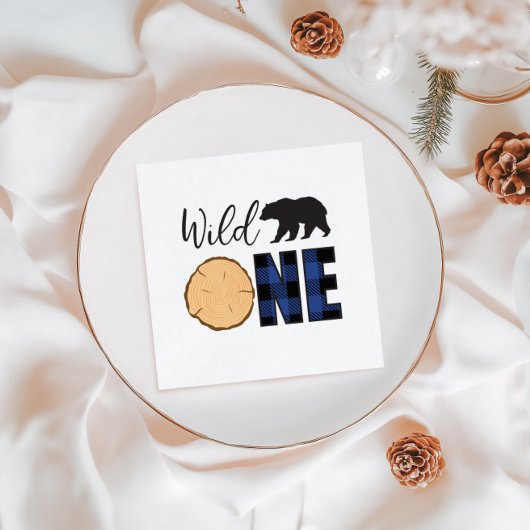 Wild One Bären blue Buffalo Kariert erster Geburts Serviette