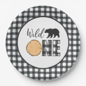 Wild One Bear Buffalo Kariert erster Geburtstag Pappteller (Vorderseite)