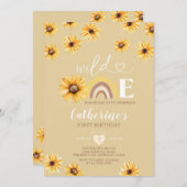 Wild One Birthday Boho Rainbow Sonnenblumen Einladung (Vorne/Hinten)