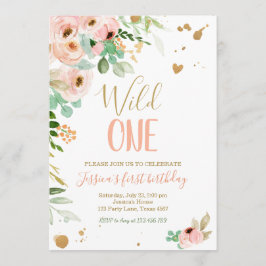 Wild One Birthday Einladung 1. Floral Pink Gold