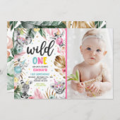 Wild One Birthday Gold Safari Jungle Animals Party Einladung (Vorne/Hinten)