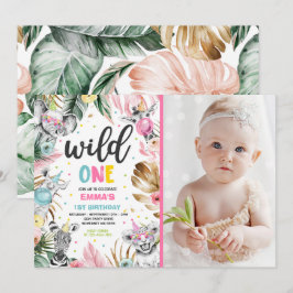 Wild One Birthday Gold Safari Jungle Animals Party Einladung
