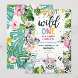 Wild One Birthday Gold Safari Jungle Animals Party Einladung