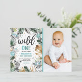 Wild One Birthday Gold Safari Jungle Animals Party Einladung (Stehend Vorderseite)