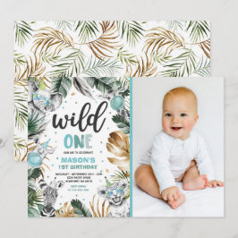 Wild One Birthday Gold Safari Jungle Animals Party Einladung