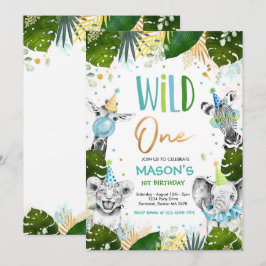 Wild One Birthday Gold Safari Jungle Animals Party Einladung