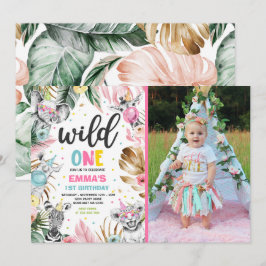 Wild One Birthday Gold Safari Jungle Animals Party Einladung