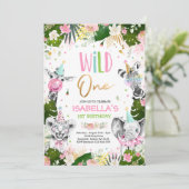 Wild One Birthday Gold Safari Jungle Animals Party Einladung (Stehend Vorderseite)
