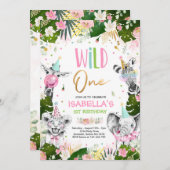 Wild One Birthday Gold Safari Jungle Animals Party Einladung (Vorne/Hinten)