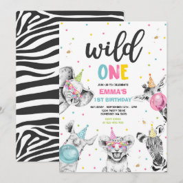 Wild One Birthday Gold Safari Jungle Animals Party Einladung