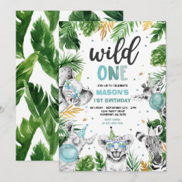 Wild One Birthday Gold Safari Jungle Animals Party Einladung