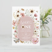 Wild One Birthday Invitation: Blush Wildflower Edi Einladung (Stehend Vorderseite)