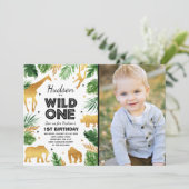 Wild One Birthday Invitation Safari Animals Party Einladung (Stehend Vorderseite)